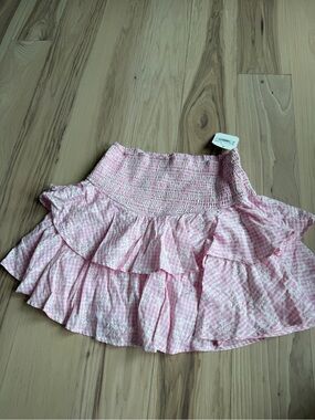 Altar'd State Pink Tiered Ruffle Smocked Mini Skirt